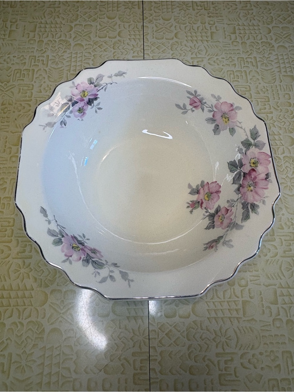 Vintage Floral Pink Scalloped Serving Bowl - Elegant Home Dining